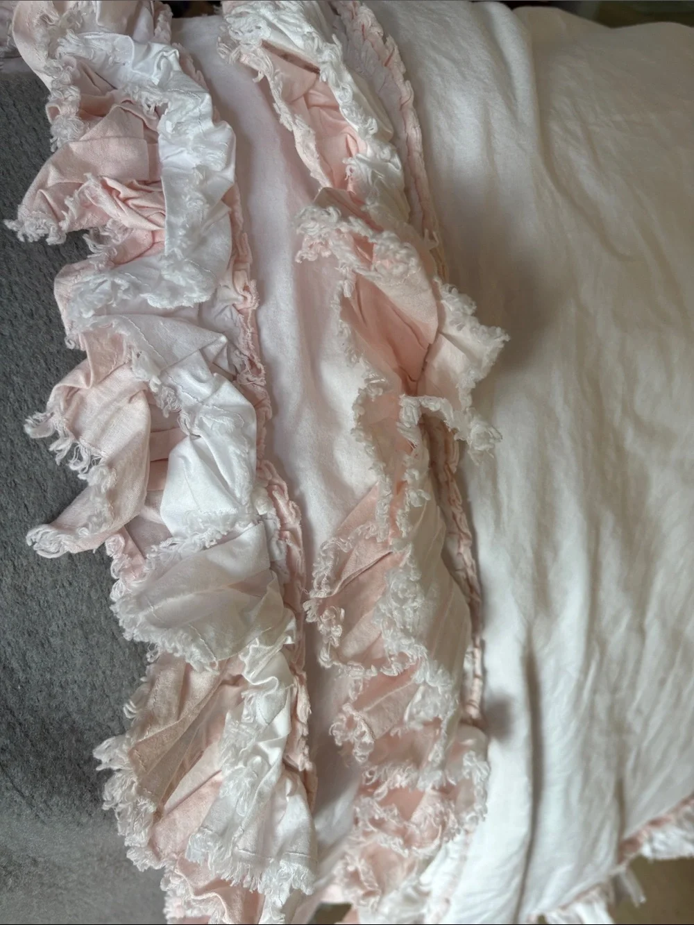 🍓 RH BABY & CHILD PINK WHITE DUVET COVER pink ruffled edge RESTORATION HARDWARE